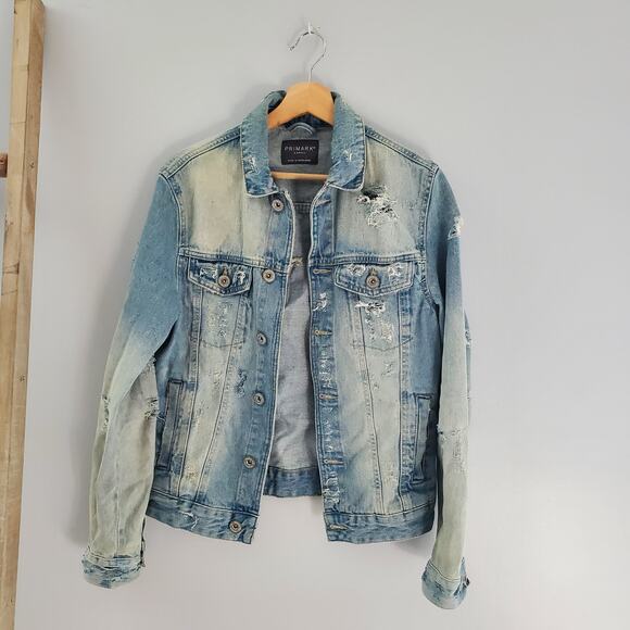 Primark Men's Light Blue Wash Distressed Jean Denim Jacket Size XS - Picture 1 of 8
